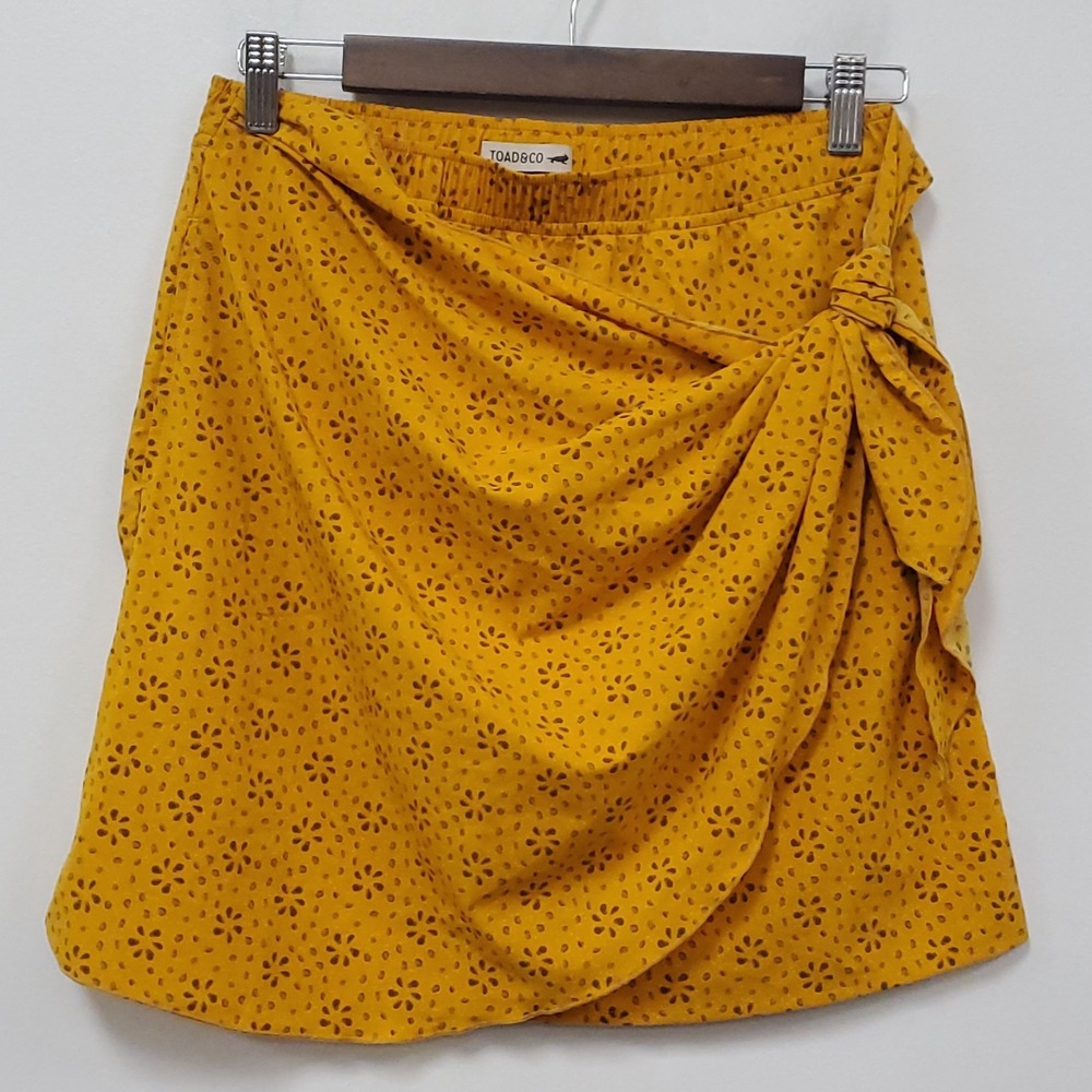 Toad & Co Womens Sunkissed Faux Wrap Skirt Size XS Yellow Gooseberry Dot Floral